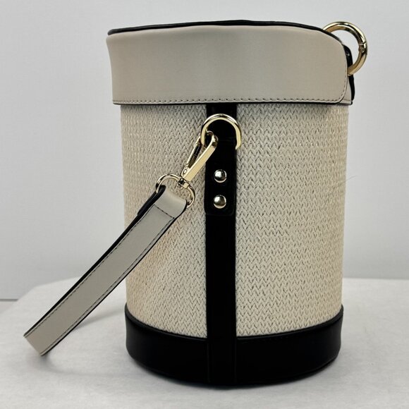 Beige Capsule Bag Long And Short Detachable Straps Black Trim Lined Bucket Purse - Picture 4 of 14